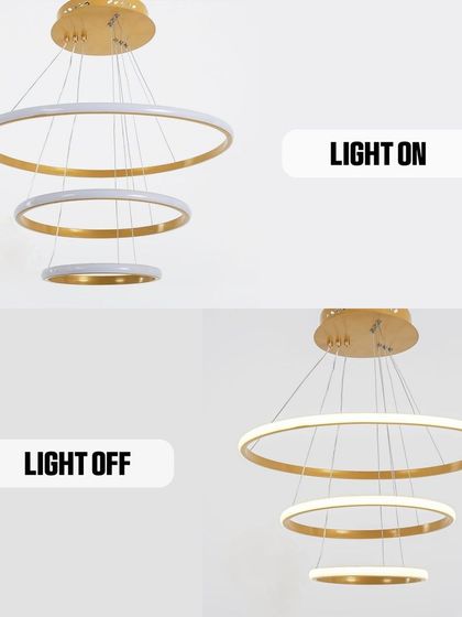 This shows the before and after of our three-tier ring pendant. The clean, minimalist design is perfect for modern homes.