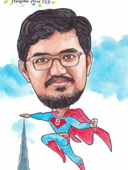 A personalized caricature showing an employee as a superhero, a great way to say 'thank you for being awesome'.