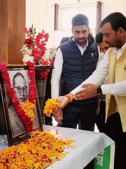 Paying floral tribute to Dr. B.R. Ambedkar. We honor the architect of our constitution and his vision of social justice.