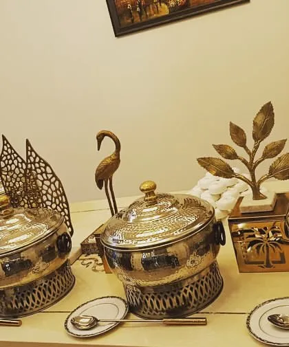 A closer look at the premium hammered steel chafing dishes used for the Sector 31 event. My equipment is always top-of-the-line to ensure quality presentation.