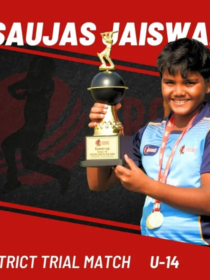 Saujas Jaiswal with his runner-up trophy from a U-14 district trial match. The journey starts early.