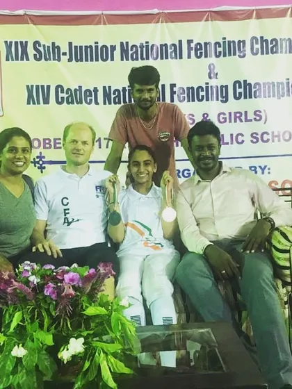 Celebrating another major victory with our sub-junior national gold medalist at the championship in Gwalior. Our coaching program is designed to prepare young fencers for high-stakes national competitions.