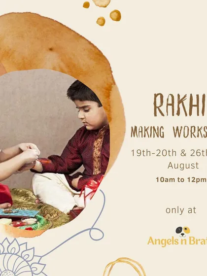 We love celebrating traditions with a creative twist. This poster announces our special Rakhi making workshop, where kids get to design and create a handmade Rakhi for their brothers, making the festival even more personal.