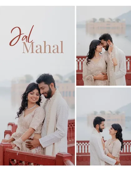 A beautiful set of photos from Ranvijay and Kitti's pre-wedding shoot at Jal Mahal, highlighting their chemistry against the iconic backdrop.