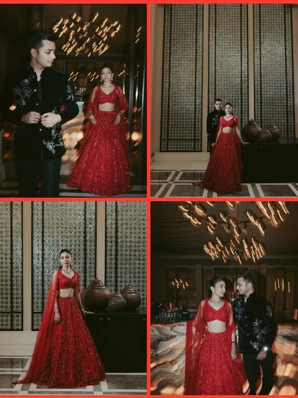 A collage of editorial portraits from a Sangeet night. We treat these sessions like a magazine shoot, capturing a variety of posed and candid moments that exude glamour.