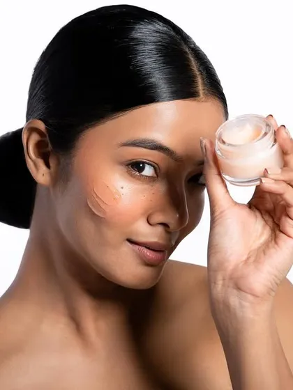 Skincare photography is all about texture and glow. Here, I've captured the creamy consistency of the product on the skin, using soft lighting to create a healthy, dewy look. The focus is on authenticity, showing real, beautiful skin that clients can connect with.