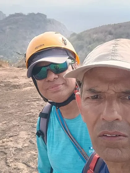 A selfie of our veteran climbers, Shyam and Kamalesh, at the top of a climb. Their experience and spirit are invaluable to our community.