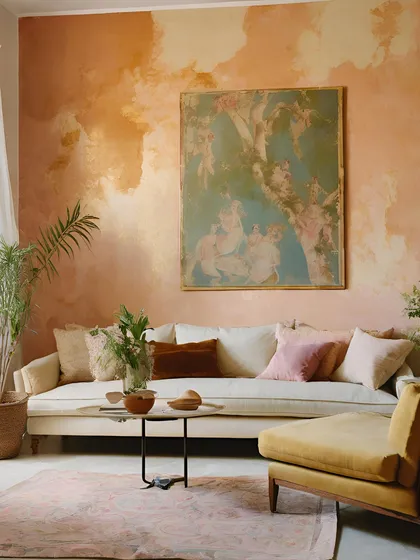 This image, part of our 2025 trends guide, showcases a room with a beautiful, artistic wall finish, demonstrating the move towards more personalized and unique interior treatments.