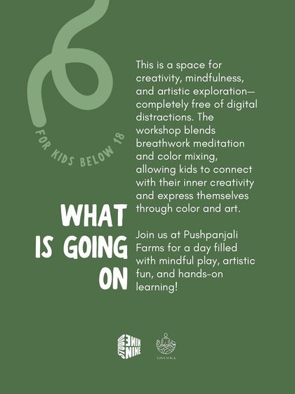 This graphic explains the core idea of my workshops: a space free of digital distractions where kids connect with their inner creativity through breathwork, meditation, and art.