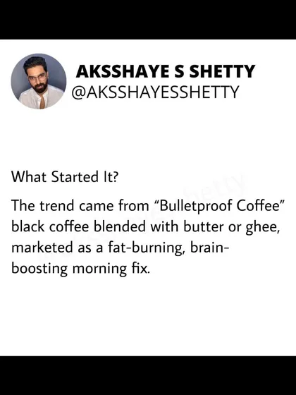 The trend of adding ghee to coffee, or "Bulletproof Coffee," claims to boost focus and burn fat. In reality, it just adds a significant number of calories without providing real satiety. Use ghee in your cooking, not as a magic drink.