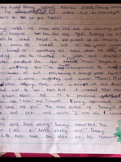 Here is an example of a student's story writing. The clear, well-formed letters show how legible writing makes reading a pleasure and allows the child's creative ideas to shine.