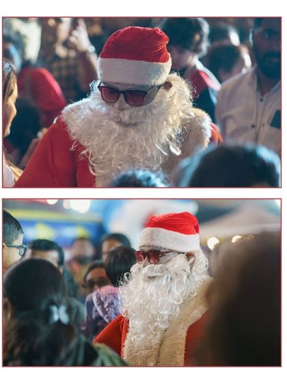 Even Santa needs to be cool! Our roaming Santa Claus entertainer, complete with sunglasses, mingles with the crowd at a Christmas carnival, creating fun and memorable interactions.