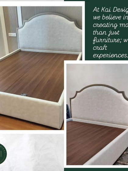 This bed features a classic scalloped headboard with a metallic-finished wood frame. The simple, clean lines of the upholstered base provide a modern counterpoint to the traditional headboard shape.