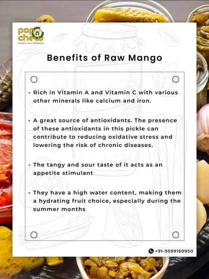 Raw mango is a powerhouse of nutrition. This list details its benefits, including being rich in Vitamins A and C, a great source of antioxidants, and a natural appetite stimulant.