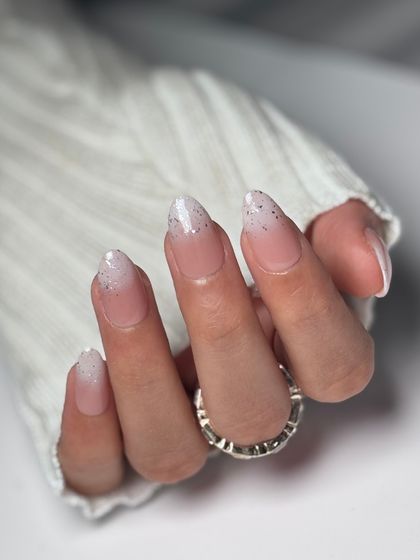 A close-up of the glitter fade, showing how the sparkles are delicately scattered to create a seamless transition.