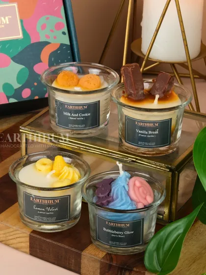 For when you need a little sweetness in your life. This set of four shot glass candles features my coziest dessert scents, from Milk & Cookie to Lemon Velvet, each one a tiny treat to lift your spirits.