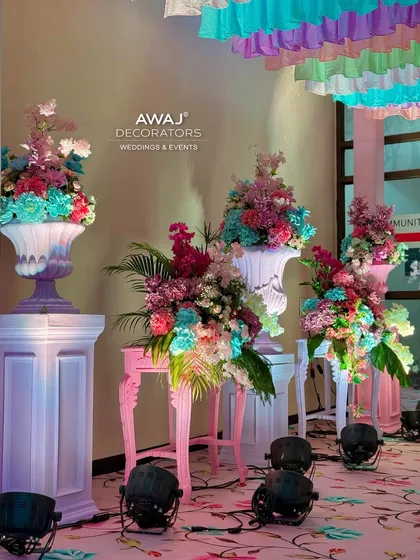The floral arrangements at the entrance, showcasing a beautiful mix of pastel hues.