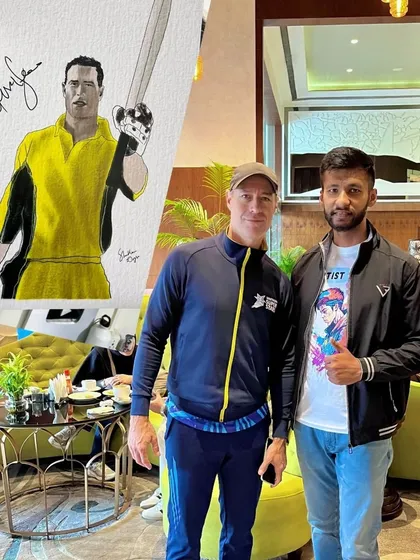 Another meeting with an international star, this time with former Australian cricketer Brett Lee, along with a colored artwork I created.