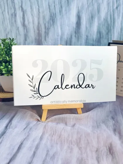 The cover card for my 2025 easel calendar. Its minimalist design with a leafy accent fits any aesthetic.