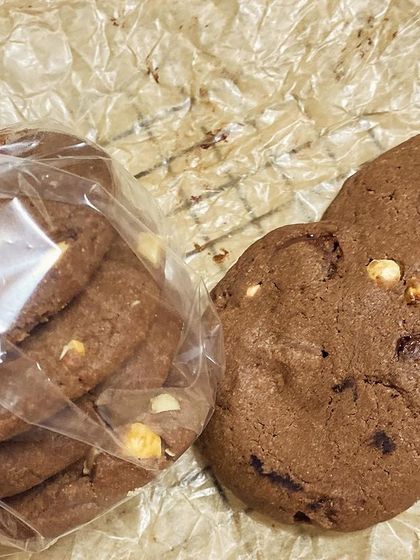 A look at our double chocolate chip cookies, packed and ready to go. These are perfect for gifting or just treating yourself.