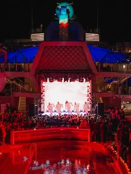 The poolside party aboard the cruise, a high-energy celebration that we helped facilitate through seamless guest management.