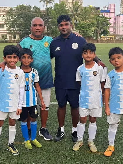 Our founder and head coach with young academy players and Mr. Deggie Cardozo, Head Coach of the Mohun Bagan RFDL team.