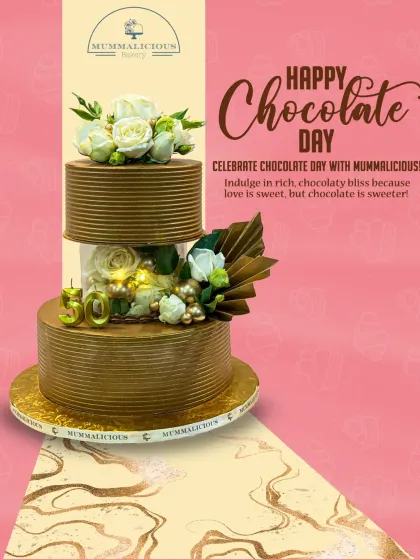 Happy Chocolate Day. This elegant three-tiered chocolate cake with white roses is a luxurious way to celebrate the sweetest day of the year.