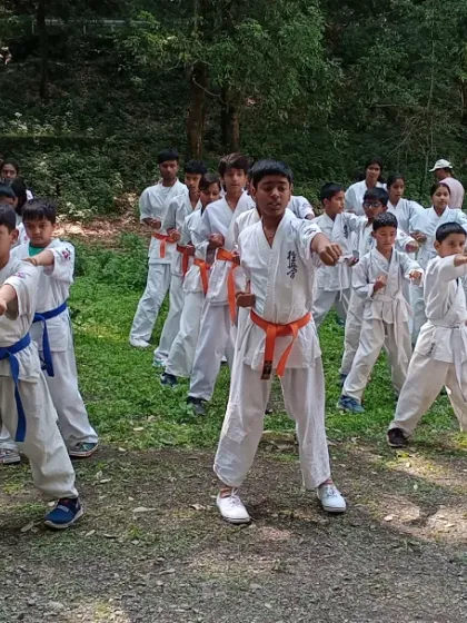 My younger students, with orange and blue belts, practicing their stances. It is wonderful to see their enthusiasm and energy.