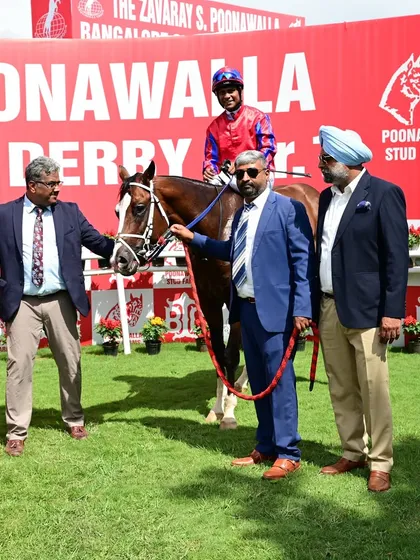 The winner's circle is where champions are celebrated. This moment from The Amokbash B.T.C. Anniversary Cup captures the pride and joy of the winning connections, an emotional peak that offers sponsors a powerful association with success.