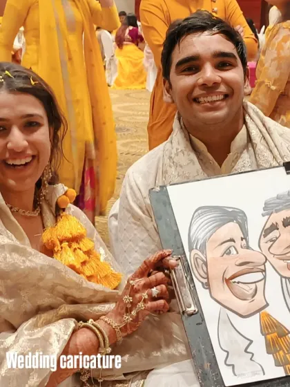 Capturing the happy couple during their Haldi ceremony was a special experience. Live caricatures add a unique and interactive element to wedding festivities.