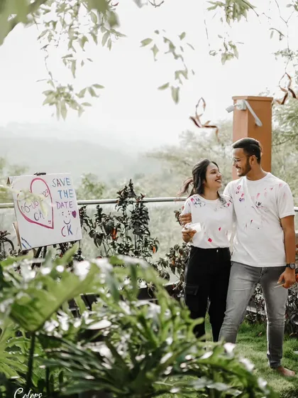 Another angle from the creative save the date shoot, showing the fun in action.