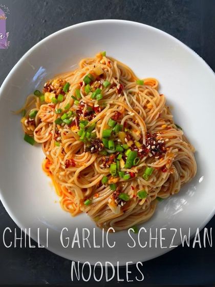 A bowl of our spicy and flavorful Chilli Garlic Schezwan Noodles.