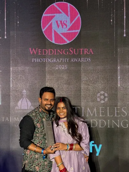 This is a moment of great pride for us. Here we are, accepting the Weddingsutra Photography Award. This recognition fuels our passion for capturing your most precious memories with the highest level of quality and artistry.