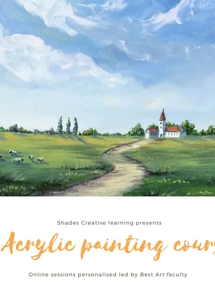 A promotional graphic for our acrylic painting course, highlighting personalized online sessions with our expert faculty.