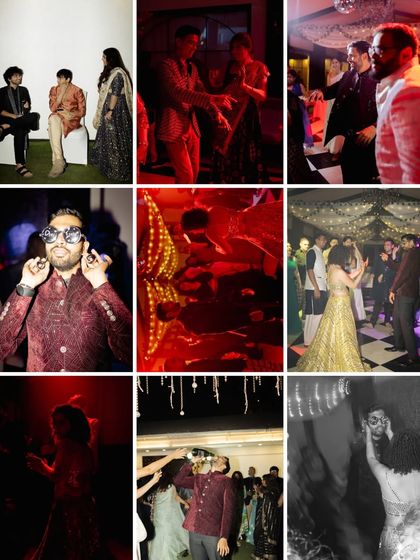 A collage showcasing the wild and fun side of a cocktail party. From dancing with funky glasses to pouring drinks, these shots capture the unrestrained energy of the night.