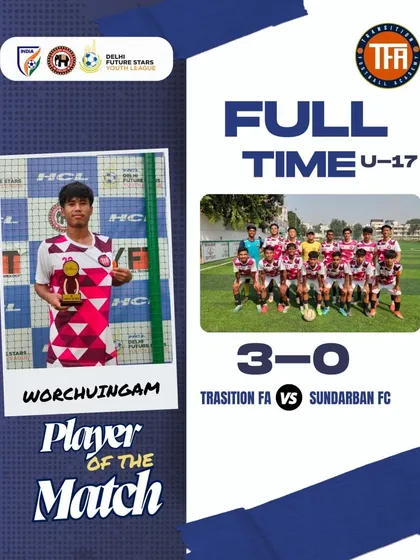 A solid 3-0 victory for the U-17s against Sundarban FC, showcasing a strong defensive performance and clinical finishing. Worchuimgam was named Player of the Match.