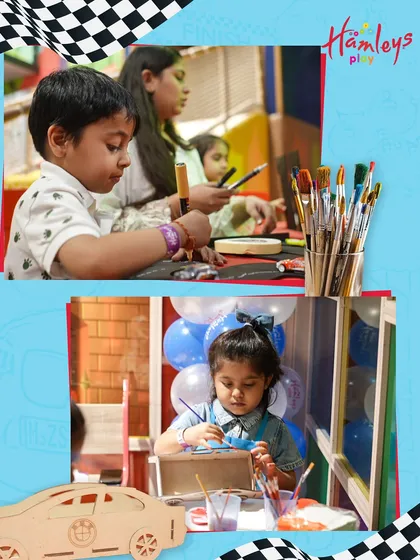 This collage captures the joy of our Mini Racers event, showing kids fully engaged in painting and crafting their own cars. It was a day of pure creativity and smiles.