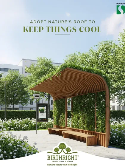 Adopting nature's roof to keep things cool. This green-topped bus shelter is a perfect example of functional, sustainable urban design. The living canopy provides natural shade and helps reduce the urban heat island effect.