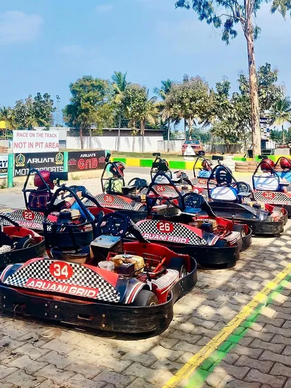 The karts are lined up and waiting for you. We have plenty of karts to ensure your whole group can get on the track and race together.
