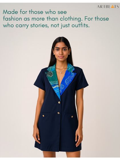 Made for those who see fashion as more than clothing. This image of a model in the Komorebi Blazer Dress speaks to those who carry stories, not just outfits.