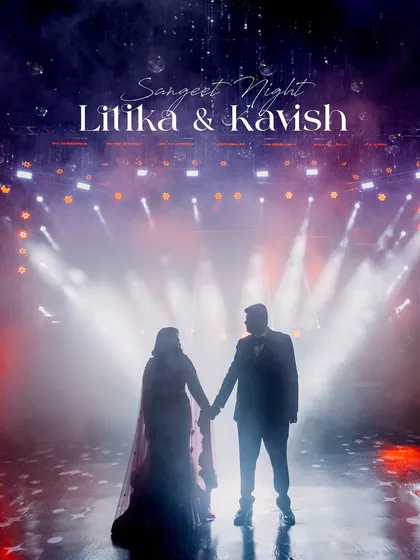 The energy of a Sangeet night is electric. We captured this dramatic silhouette of Litika and Kavish against a backdrop of stage lights, a perfect representation of a modern, high energy celebration.