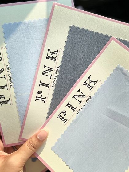 A selection of light blue shirting fabrics from Thomas Pink, offering a classic alternative to white.
