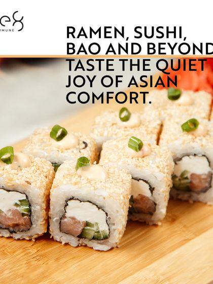 Experience the quiet joy of Asian comfort food at one8 Commune. This image features perfectly rolled sushi, showcasing the delicate balance of flavours in our ramen, sushi, and bao offerings.