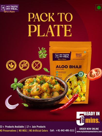 From pack to plate, it's that simple. This Aloo Bhaji is 100% natural with no MSG or artificial colors. It's the promise of quality and convenience in every packet.