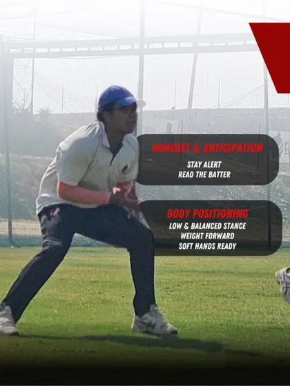 To take a diving catch, your mindset and body positioning must be perfect. Stay alert, read the batsman, and maintain a low, balanced stance with soft hands ready to react.