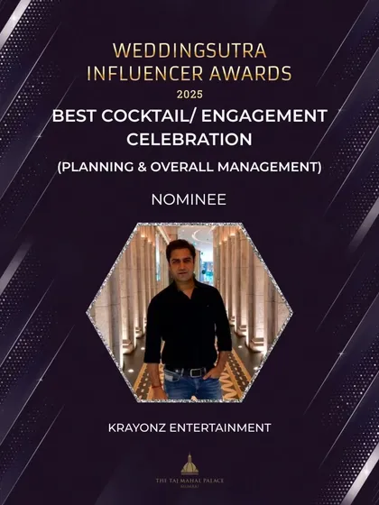 A nomination for Best Cocktail/Engagement Celebration at the WeddingSutra Influencer Awards 2025 reflects our commitment to creating memorable parties.