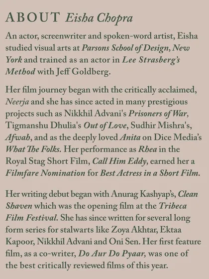 Learn more about Eisha Chopra, the experienced and acclaimed writer and artist who facilitates our transformative writing workshops.