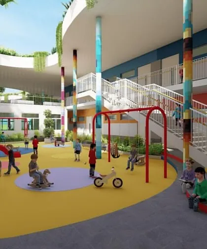 The five central courtyards at Hyderabad Public School are the social heart of the campus. I positioned these spaces to encourage student interaction and engagement, creating a network of vibrant hubs for learning and community building.