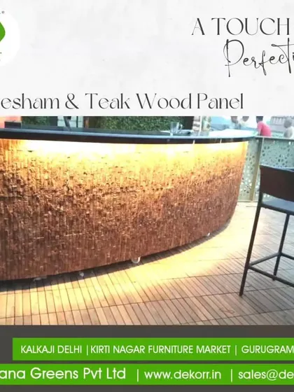 For a touch of natural perfection, I use real wood panels like this Sheesham and Teak wood panel. It was used here to create a stunning, backlit bar counter, adding warmth, texture, and a high-end feel to the space.