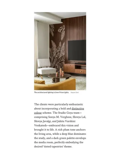 An AD feature describing our use of a rich plum tone and textured wallpaper to create a warm and distinctive living area.